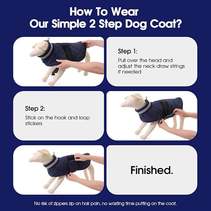 Dog Winter Coat Warm Padded Puppy Jacket Windproof Water Resistant Clothes for Small Medium Large Pets Christmas Sweater Outfit Vest(DarkBlue, S)