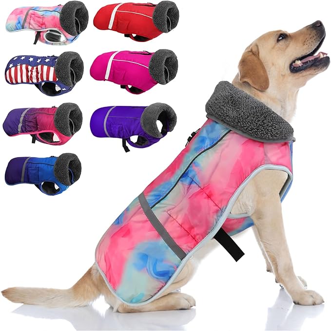 Doglay Dog Coat, Waterproof Dog Jacket Pet Winter Coat for Cold Weather with Thicken Furry Collar, Reflective Puppy Winter Jacket Warm Fleece Lining for Small Medium Large Pets