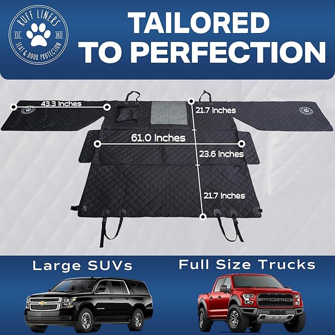 Large Dog Seat Cover, 2025 Black – As Seen on Shark Tank – Back Seat Protector for Full-Size Trucks – Waterproof, Machine-Washable, Touch Fasteners, & Belt Slots – Heavy-Duty Dog Hammock