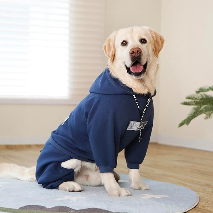Dog Hoodies Winter Coat for Large Medium Dogs, Pullover 10 Legs Warm Coat Hooded Sweatshirt, Fleece Hoodie for Cold Weather (Dark Blue, 3X-Large)