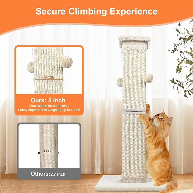 Cat Scratching Post 33 Inch Nature Sisal Cat Scratch Post for Indoor Cats, Large Cat Scratcher Protect Your Furniture, for All Breeds