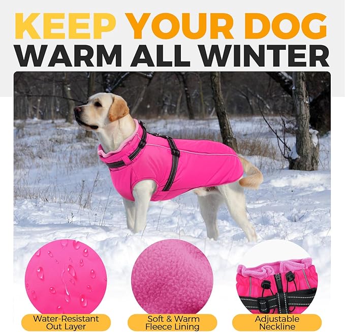 Lelepet Dog Winter Coat Waterproof Dog Jacket with Harness Built in Windproof Reflective Pet Coats for Small Medium Large Dogs, Thermal Fleece Lined Coats for Cold Weather Walking Hiking, Shih Tzu, S