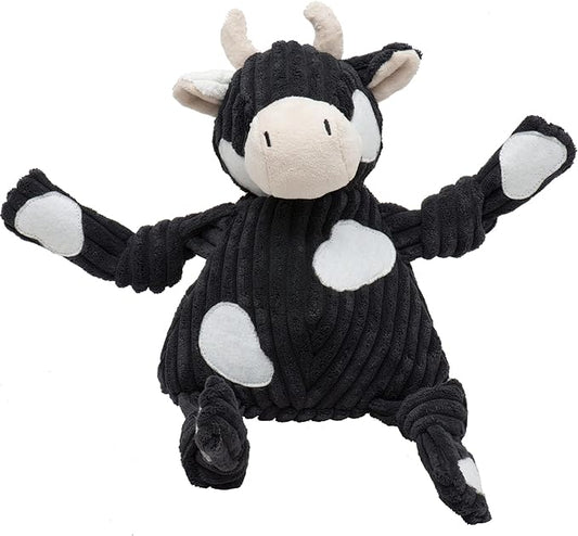 HuggleHounds Knottie Plush Dog Toy - Dog Stuffed Animal Toy, Squeaky Puppy Toys, for Small, Medium & Large Dogs, Durable Plush to Keep Them Busy - Angus Cow, Large