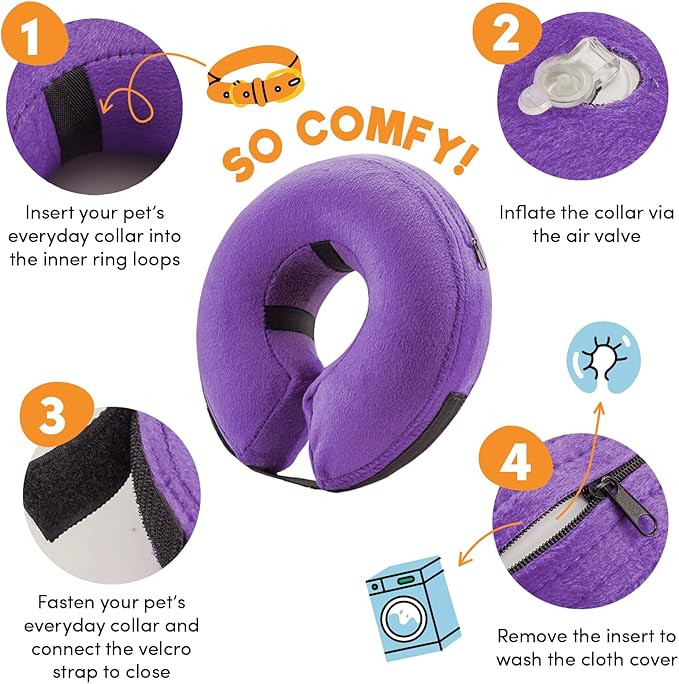 BENCMATE Inflatable Dog Cone Collar Alternative, Soft Dog Cone for Small Medium Large Dogs and Cats, Neck Recovery ECollar Donut Collar After Surgery (Medium, Purple)