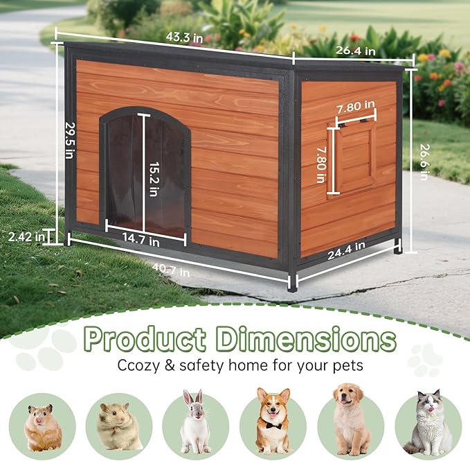 Outdoor Dog House with Door Weatherproof Dog Kennel Chew-Proof Metal Frame Openable Roof for Easy Cleaning