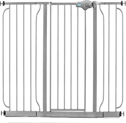 Regalo Easy Step 49-Inch Extra Wide Baby Gate, Includes 4-Inch and 12-Inch Extension Kit, 4 Pack of Pressure Mount Kit and 4 Pack of Wall Mount Kit, Platinum - Total Pack of 1