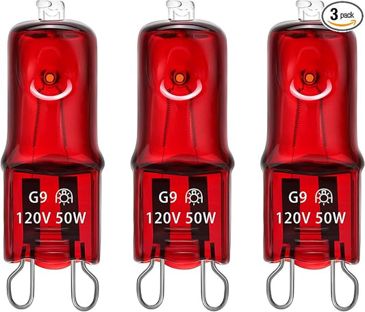 Reptile Heat Lamp G9 Bulb 50W 120V 2 Pin 3 Pack Base Light Bulb Replacement Dimmable Warm Red