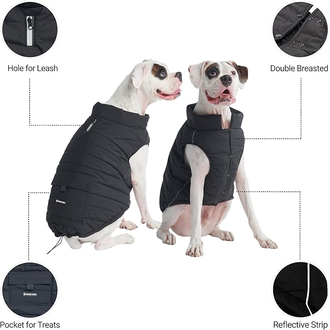 Spark Paws Dog Winter Jacket, Water-Resistant Coat, Warm Reflective Windproof Fleece-Interior, for Medium and Large Dogs - Black - XL