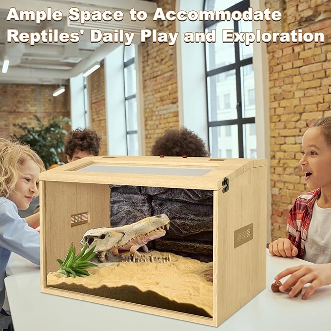 26 Gallon Bearded Dragon & Lizard Tank, Lockable Reptile Terrarium - Large Snake & Leopard Gecko Enclosure with Openable Roof Door (Wooden, 24" L x 16" W x 16" H)