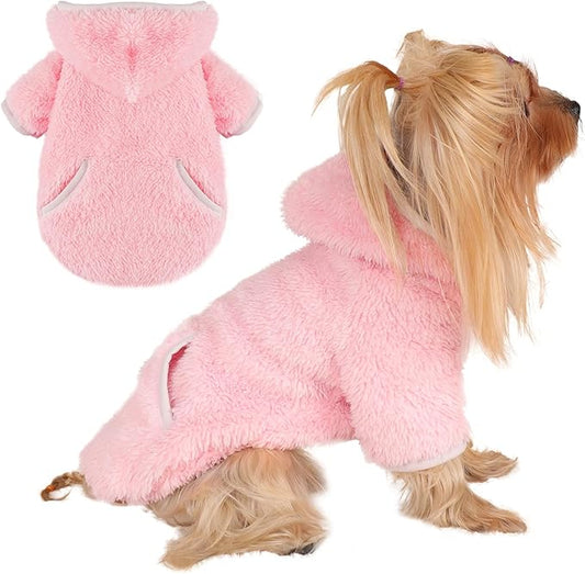 Dog Sweaters Dog Hoodie Winter Fleece Puppy Sweater Chihuahua Teacup Yorkie Soft Stretchy Tiny Clothes Cat Sweater Pet Outfits, Pink, XXS