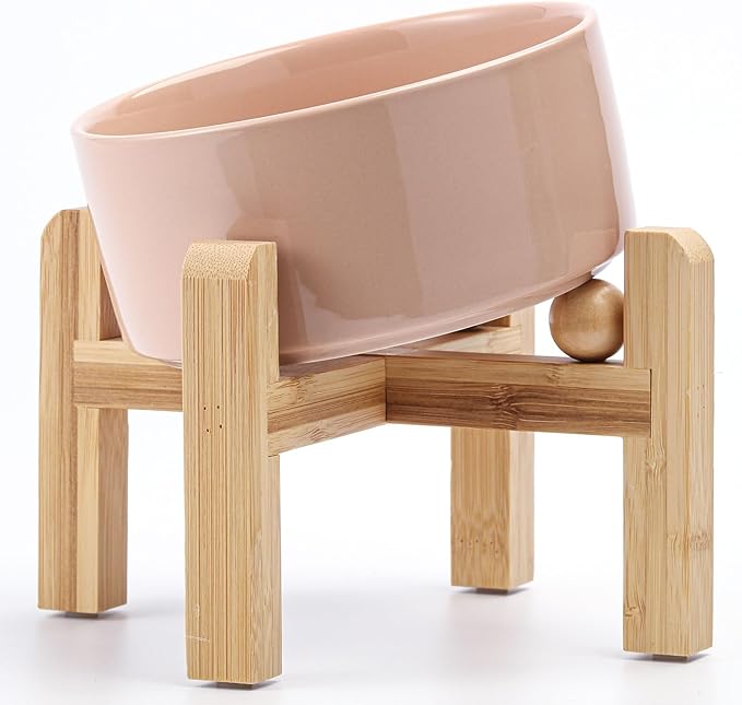 Petygooing Khaki Elevated/Raised 15°Slanted Ceramic Dog Bowl for Small and Medium Breeds, Tilted Anti Slip Pet Feeding Bowl,Food Water Dish with Stand for Cats and Dogs (28 OZ/3.6 Cups)