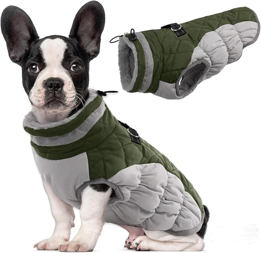 Lelepet Dog Coat Warm Dog Winter Coat Waterproof Dogs Jacket with Harness Built in Reflective Pet Fleece Vest Zip-Up Cold Weather Coats for Small Dogs Turtleneck & Windproof Coats Yorkie Army Green S