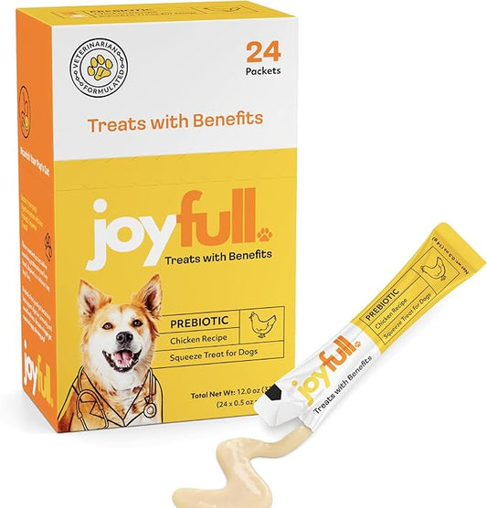 JoyFull Chicken Squeeze Treats for Dogs – Prebiotic Gut Health Snacks Made with Real Cage-Free Chicken – Lickable, Enrichment-Friendly, Meal Topper – 24 Easy Squeeze Paste Treats (0.5oz Each)