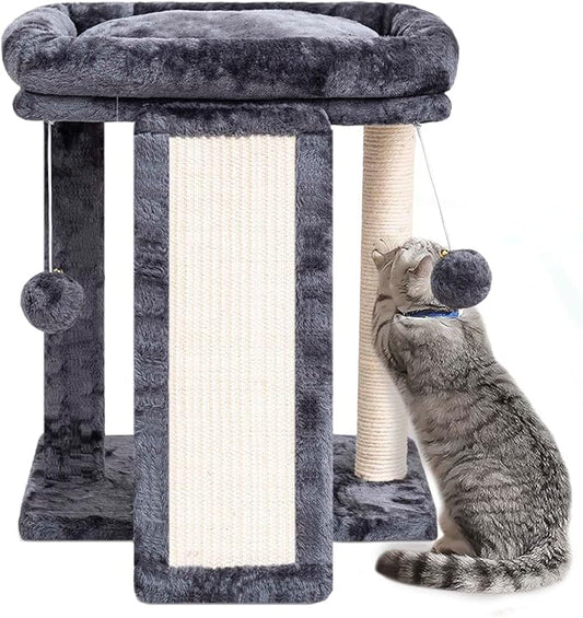 SYANDLVY Small Cat Tree with Perch, Cat Scratching Board for Indoor Cats, Scratching Post with 2 Dangling Balls, Great for Kittens (Smoky Grey)