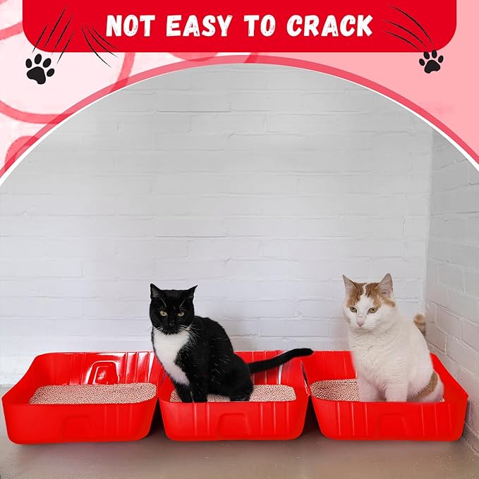 Bokon 25 Pcs Disposable Litter Boxes for Cats Plastic Cat Litter Tray Large Kitten Pan for Kitty Rabbit Guinea Pig Hamster Pets Supplies Travel Home Toilet, 15.7 x 11.8 x 3 Inches(Red)