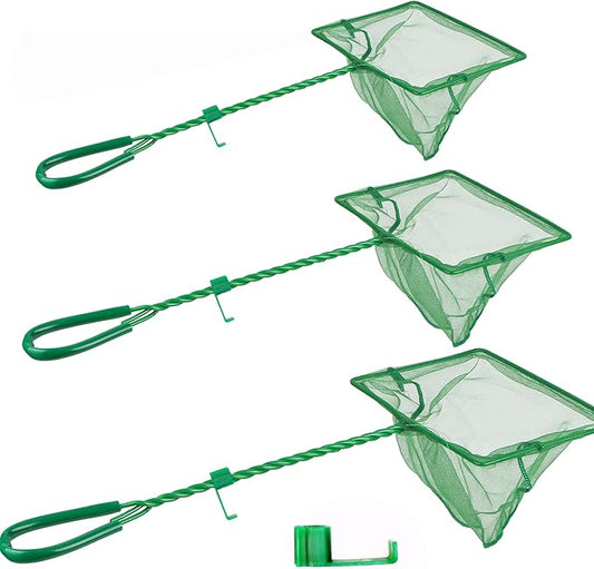 3PCS Aquarium Fish Net Fine Mesh Net Quick Catch Nets Nylon Fishing Nets with Long Plastic Handle for Fish Tank, Green, 3in 4in 6in
