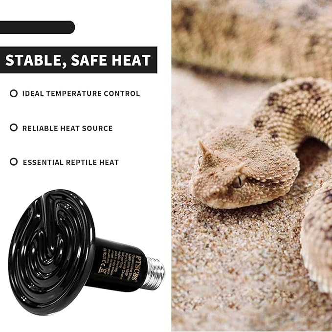 50W Reptile Heat Lamp(2 Packs)-Ceramic Heat Emitter for Reptiles Amphibian Pet Brooders Chicken Incubation, and Terrariums Turtle Lizard Bearded Dragon Snake E26