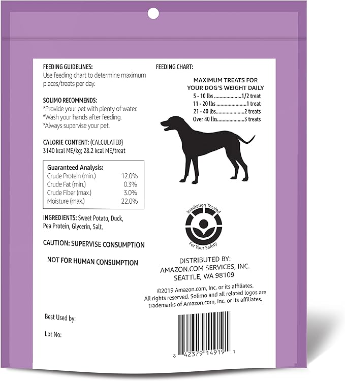 Amazon Brand - Solimo Sweet Potato & Duck Jerky Dog Treats, 2 pounds