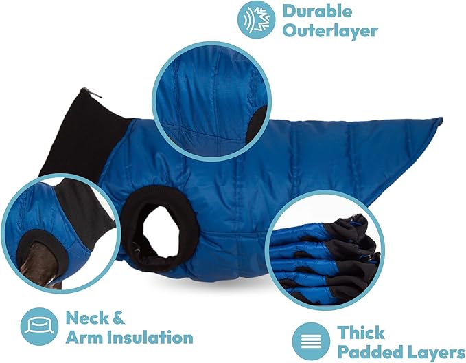 Gooby G21 Bomber Dog Jacket - Blue, Small - Waterproof Zip Up Dog Jacket with Dual D Ring Leash Warm Windproof for Small to Medium Dogs