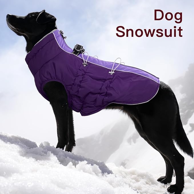 Dog Coat Winter Warm Dog Jackets for Large Dogs Reflective Snowsuit with Harness Fleece Dogs Snow Jacket Waterproof Pet Clothes for Cold Weather