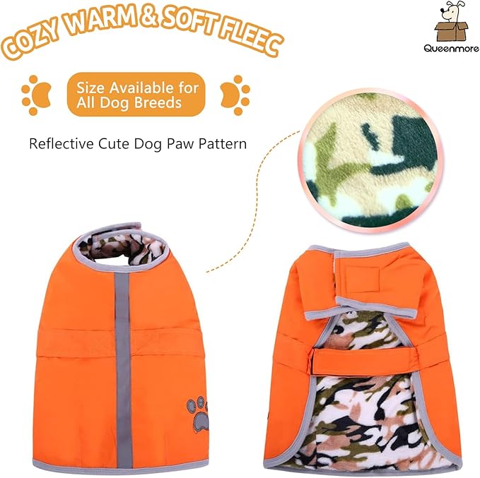 Queenmore Cold Weather Dog Coats Loft Reversible Winter Fleece Dog Vest Waterproof Pet Jacket Available in Extra Small, Small, Medium, Large Extra Large Sizes