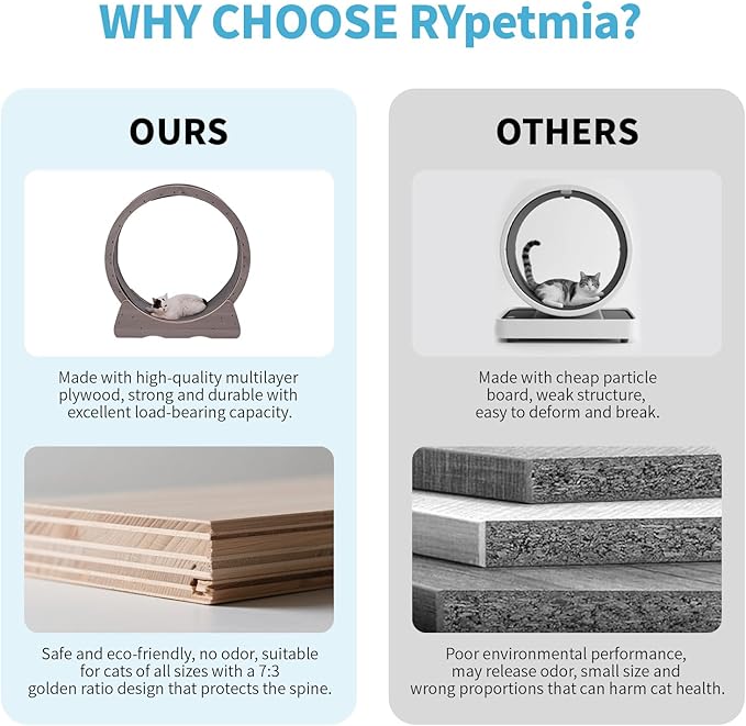 43 Inch Large Cat Exercise Wheel for Indoor Cats, Silent Treadmill, Non-Tip Design, Safe & Quiet Cat Running Wheel, Easy to Assemble, Supports Cats Up to 55 lbs (Grey)