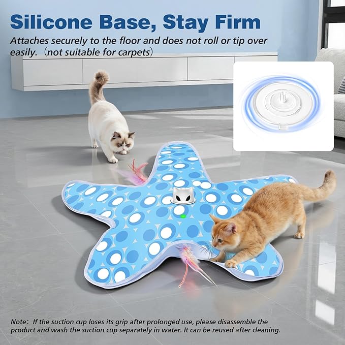 Interactive Cat Toys for Indoor Cats, Rechargeable Hide and Seek Cat Toy with Moving Concealed Feathers, Touch Activated Kitten Toys Cat Exercise Toys, Blue White Cover