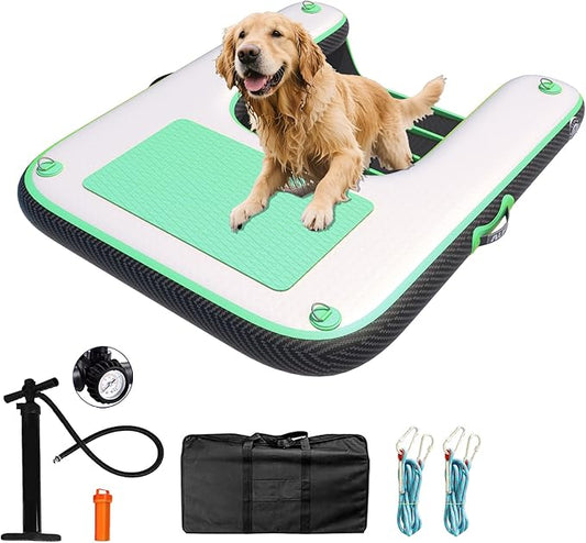 ALIFUN Inflatable Dog Water Ramp Safety Floating Dock Dog Pool Raft for Pool Lake Boat Non-Slip Floating Ladder for Pets Up to 220 LBs Bgreen 140CM Length
