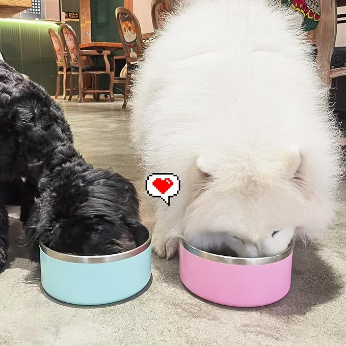 LIHONG Stainless Steel Dog Bowls for Small Medium Sized Dogs Non Slip,Insulated Dog Bowl,Pet Bowl for Food and Water,Rustproof(40oz,Pink)