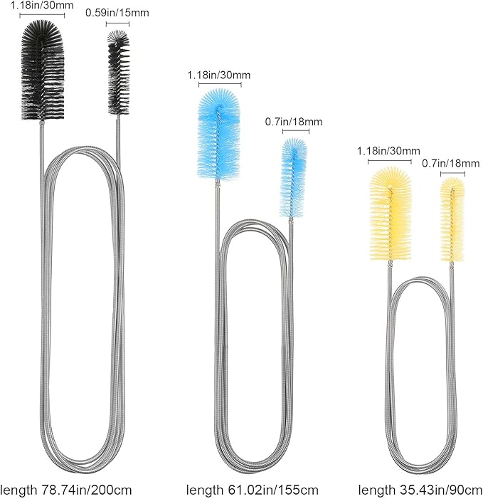 Patelai 3 Pieces Aquarium Filter Hose Brush Stainless Flexible Tube Cleaning Long Brush Double-Ended Bent Pipe Cleaner Steel Spring for Lab Fish Tank Aquarium, 3 Color(61.02 inches, 78.74 inches)