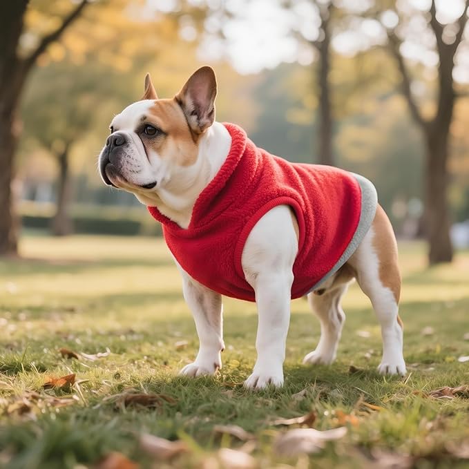 Idepet 2 Pack Dog Fleece Vest Sweater Warm Pullover Jacket with D-Ring Leash Reflective Winter Coat Hoodie for Small Medium Dogs Puppy Cat Pet Clothes (Red&Rose Red, Large)