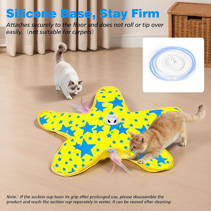 Interactive Cat Toys for Indoor Cats, Rechargeable Hide and Seek Cat Toy with Moving Concealed Feathers, Touch Activated Kitten Toys Cat Exercise Toys, Yellow Blue Cover