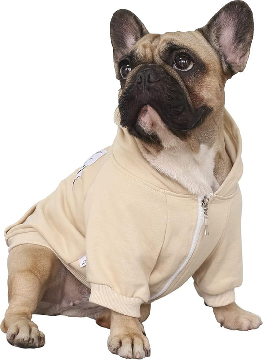 iChoue French Bulldog Frenchie Clothes Hoodies for Dogs Pug English Boston Terrier Bully Pitbull Corgi Sweatshirt Sweater Clothing - Khaki/Large Plus