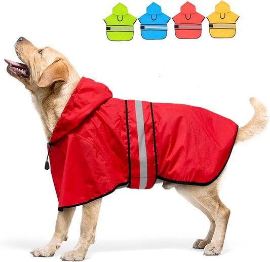 Candofly Dog Raincoat Hooded Poncho - Adjustable Waterproof Dog Rain Jacket Lightweight Reflective Dog Rain Coat Pet Slicker for Small Medium Large Dogs (X-Large, Bright Red)