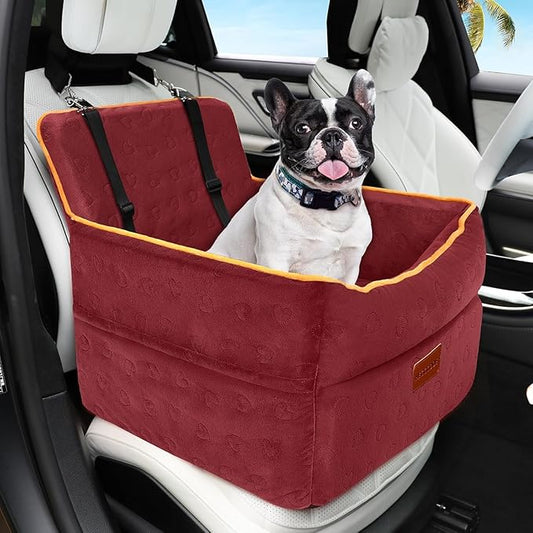 Dog Car Seat for Small Medium Dogs, Memory Foam Puppy Dog Booster Seat with Thick Cushion for Dogs Under 35lbs, Detachable Washable Pet Car Seat Travel Bed with Storage Pockets,2 Safety Belts