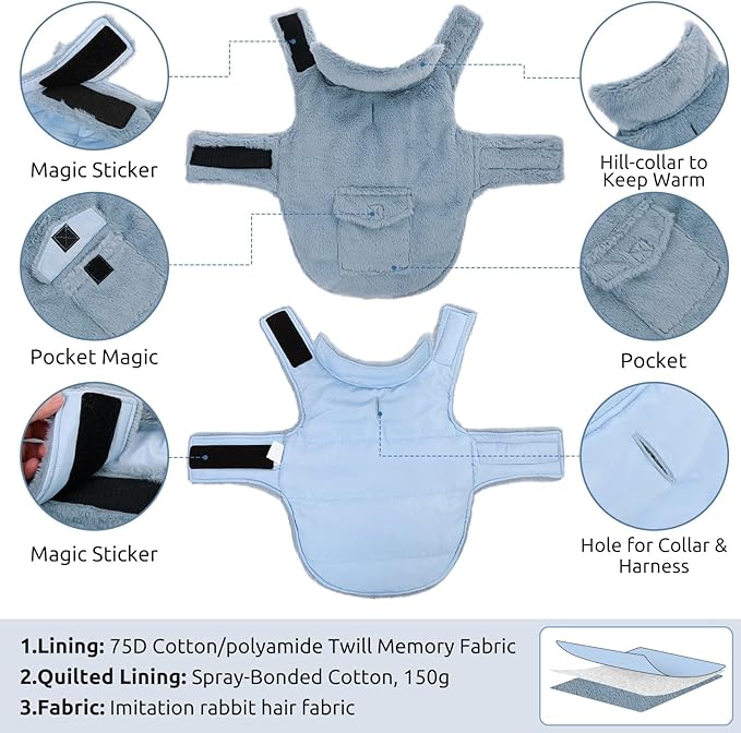 ASENKU Dog Coat, Dog Fleece Jacket with Plaid Reversible, Waterproof Windproof Cold Weather Vest, Pet Apparel for Small Medium Large Dogs