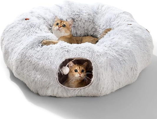 HIPIPET Winter Plush Cat Tunnel with Cat Bed for Indoor Cats,Multifunctional Cat Toys for Small Medium Large Cat.