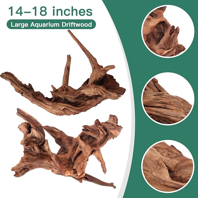 Driftwood for Aquarium, 2 Pieces 14-18 Inches Large Natural Drift Wood Fish Tank Assorted Branch Decorations for Reptile Hide