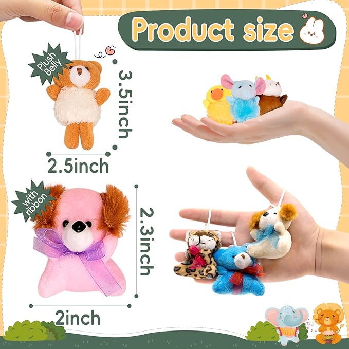 36 Pack Small Stuffed Animals Bulk Gifts for Kids (2.3/2"-2.5/3.5" Each), Party Favors Toys for Girls, Easter Basket Stuffers Christmas Stocking Plushies (36PCS)