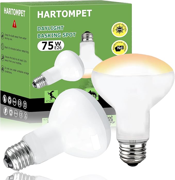 75W E26 Reptile Heat Lamp Bulbs - R63 Upgraded UVA Amphibian Basking Spot Light, Simulated Sunlight for Bearded Dragon, Lizard, Tortoise & chics, Daylight Bulb for Aquariums and Tanks|2 Pack