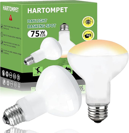 75W E26 Reptile Heat Lamp Bulbs - R63 Upgraded UVA Amphibian Basking Spot Light, Simulated Sunlight for Bearded Dragon, Lizard, Tortoise & chics, Daylight Bulb for Aquariums and Tanks|2 Pack