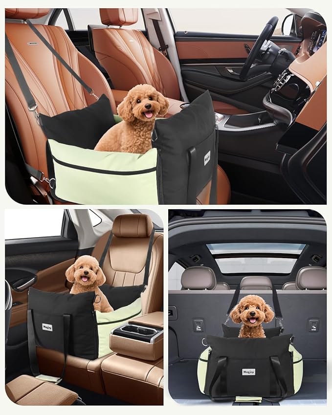 Dog Car Seats for Small Dogs, Multi-Pocket Storage Waterproof Small Dog Car Seat, Portable Pet Carseats Travel Bed, Pet Booster Cars Seats with Safety Leash & Thickened Memory Foam, Colorblock