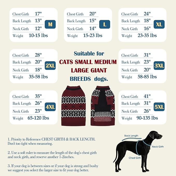 ROZKITCH Thick Dog Sweater, Matching Knit Winter Clothes with Fair Isle Pattern for Large Pets, Cozy Turtleneck Sweatshirt Outfits Outdoor Outfit Indoor Pjs DarkRed XL