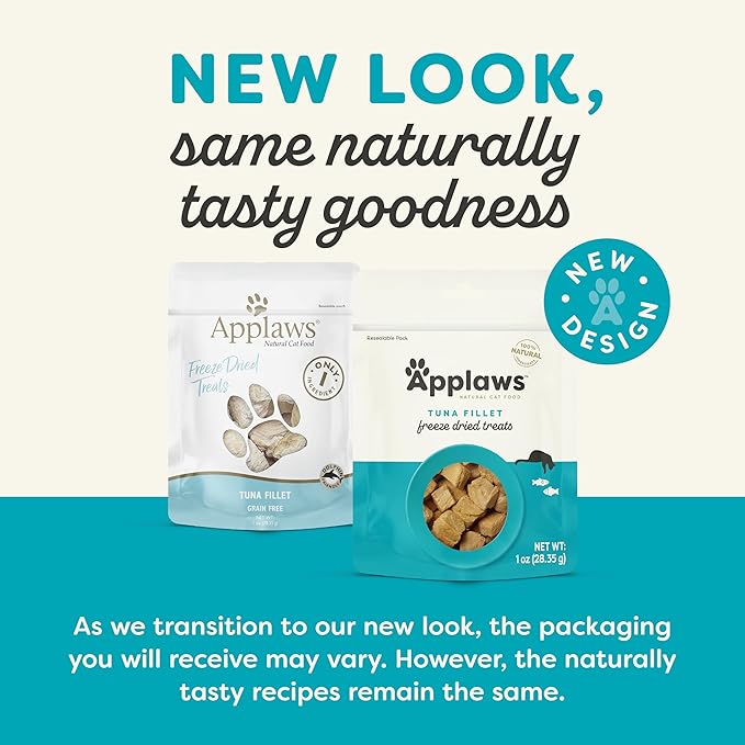 Applaws Natural Freeze-Dried Cat Treats, 100% Protein, Grain-Free & Nutritious, Single-Ingredient Tuna Fillet (8 x 1.0oz Bag)