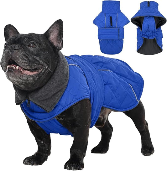 Kuoser Dog Coat, Extra Warm Dog Jacket Windproof Dogs Cold Weather Coats for Small Dogs, Fleece Lining Turtleneck Doggy Snowsuit Reflective Adjustable Pet Winter Clothes Christmas, Blue S