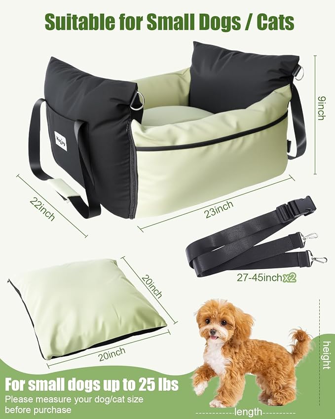 Dog Car Seats for Small Dogs, Multi-Pocket Storage Waterproof Small Dog Car Seat, Portable Pet Carseats Travel Bed, Pet Booster Cars Seats with Safety Leash & Thickened Memory Foam, Colorblock