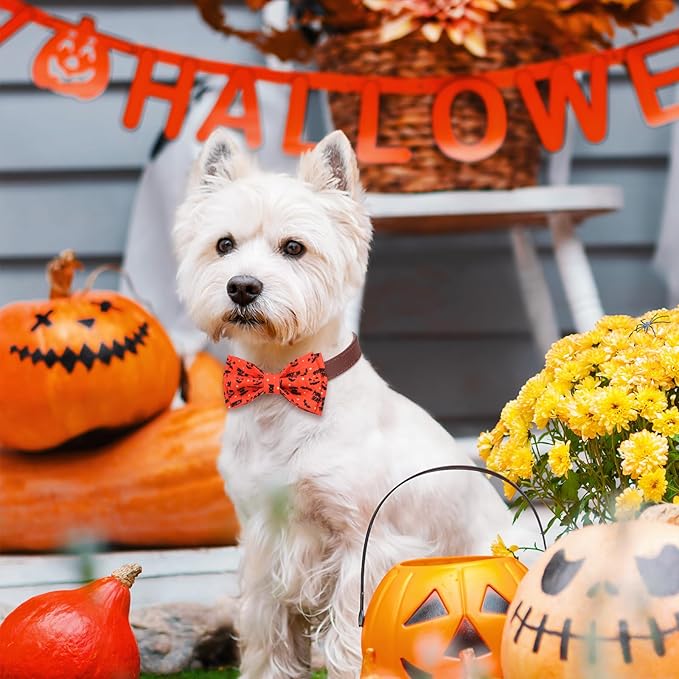 Hillban 50 Pieces Halloween Collar Dog Bow Ties Accessories for Dogs Bow Ties Attachment with Elastic Bands Dog Collar Detachable Charms for Halloween Dogs Collar Accessories