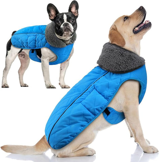 Doglay Dog Coat, Waterproof Dog Jacket Pet Winter Coat for Cold Weather with Thicken Furry Collar, Reflective Puppy Winter Jacket Warm Fleece Lining for Small Medium Large Pets