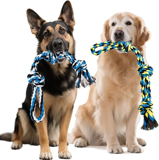 YALAVA Dog Rope Toy for Aggressive Chewers, 2 Pack 20 Inch Heavy Duty Chew Toys for Teeth Cleaning, Cotton Rope Dog Tug Toy for Medium to Large Breed