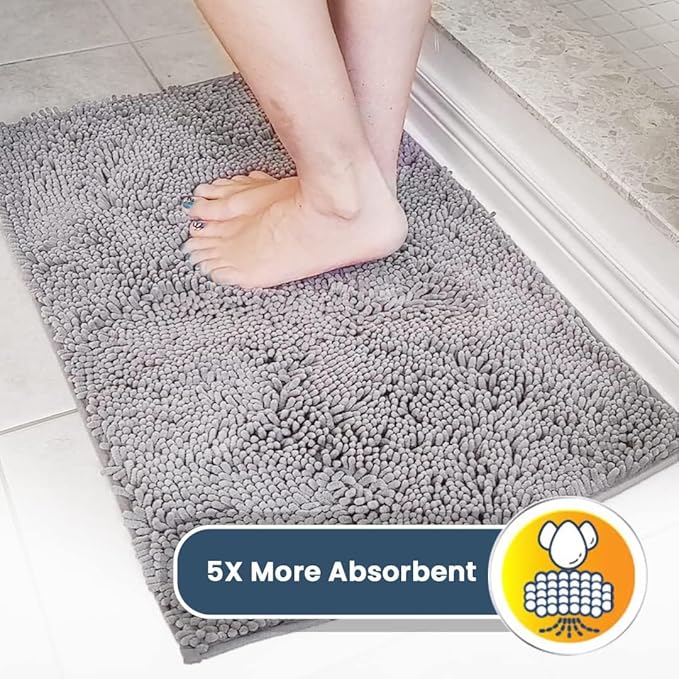 Muddy Mat® AS-SEEN-ON-TV Highly Absorbent Microfiber Door Mat and Pet Rug, Non Slip Thick Washable Area and Bath Mat Soft Chenille for Kitchen Bathroom Bedroom Indoor and Outdoor - Grey 6ft x 9ft